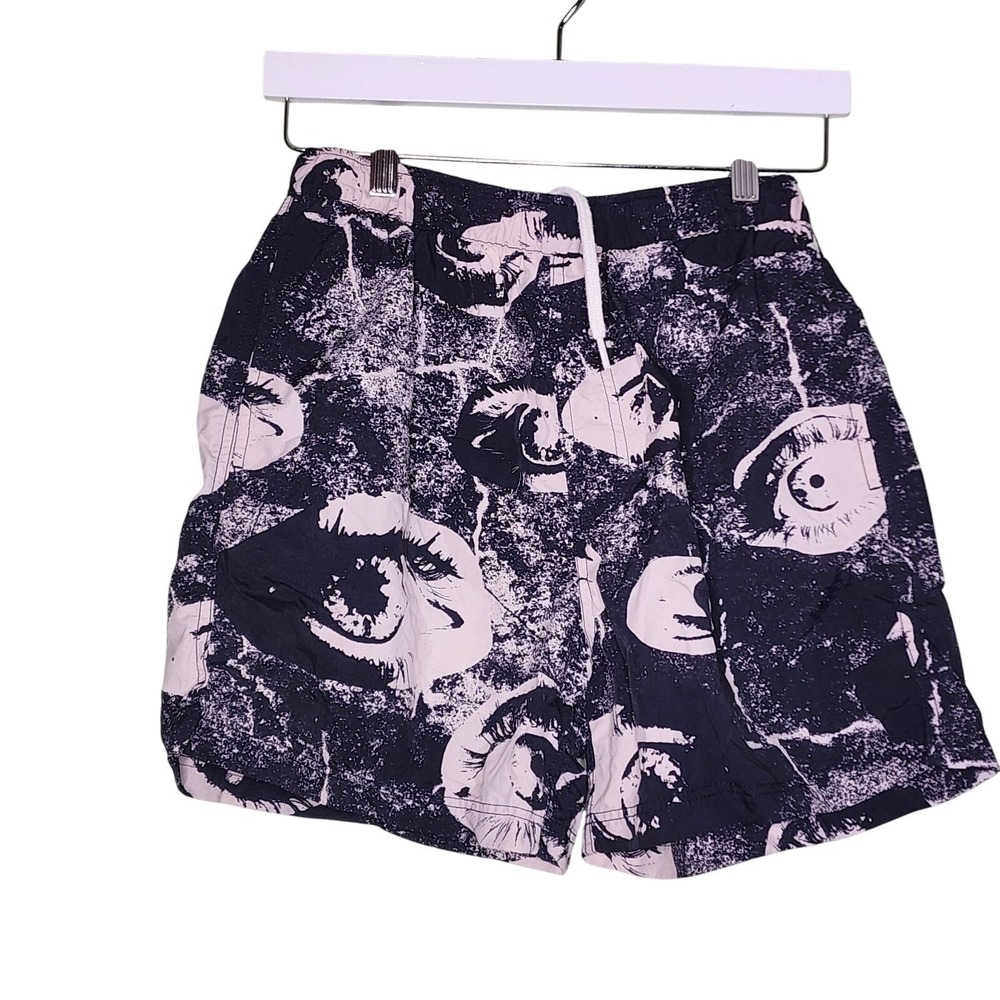 Urban Outfitters Board Shorts Black White‎ Eyes Drawstring Beach Swim M